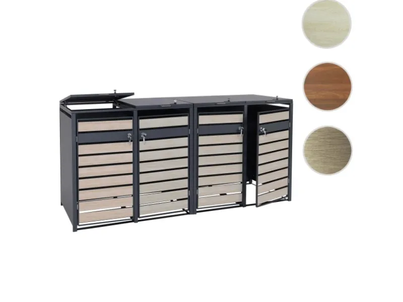 PROREGAL Mülltonnenboxen|Weitere Ordnungssysteme Für Den Garten|Mülltonnenbox 4er/8er XL 117x284x98cm Metall 118kg Anthrazit Kirsche-Holzoptik Dunkelbraun