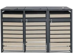 Mülltonnenbox 3er/6er XL 117x215x98cm Metall 95kg Anthrazit Buche-Holzoptik Hellbraun*PROREGAL Outlet