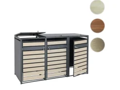 Mülltonnenbox 3er/6er XL 117x215x98cm Metall 95kg Anthrazit Buche-Holzoptik Hellbraun*PROREGAL Outlet