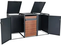 PROREGAL Weitere Ordnungssysteme Für Den Garten|Mülltonnenbox 3er/6er XL 117x217x98cm Anthrazit Kirsche-Holzoptik