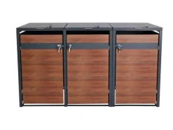 PROREGAL Weitere Ordnungssysteme Für Den Garten|Mülltonnenbox 3er/6er XL 117x217x98cm Anthrazit Kirsche-Holzoptik