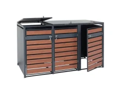 PROREGAL Weitere Ordnungssysteme Für Den Garten|Mülltonnenbox 3er/6er XL 117x215x98cm Metall 95kg Anthrazit Kirsche-Holzoptik Dunkelbraun