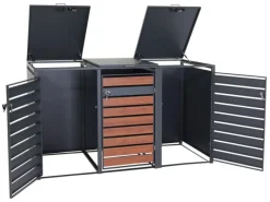 PROREGAL Weitere Ordnungssysteme Für Den Garten|Mülltonnenbox 3er/6er XL 117x215x98cm Metall 95kg Anthrazit Kirsche-Holzoptik Dunkelbraun