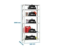 PROREGAL Sportgeräte|Schraubregal Panda Tall HxBxT 200 x 90 x 30 cm 6 Fachböden Fachlast 100 kg Weiß
