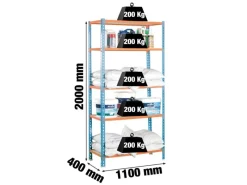 PROREGAL Sportgeräte|Schwerlastregal Big Muli HxBxT 200 x 110 x 40 cm 5 Fachböden Fachlast 200 kg Blau-Orange