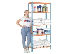 PROREGAL Sportgeräte|Schwerlastregal Big Muli HxBxT 200 x 110 x 40 cm 5 Fachböden Fachlast 200 kg Blau-Orange