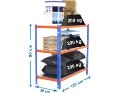 Schwerlastregal Baby Metal Shark HxBxT 90 x 120 x 30 cm Fachlast 200 kg Blau-Orange*PROREGAL Hot