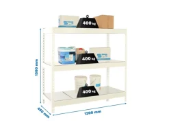 PROREGAL Sportgeräte|Schwerlastregal Mid Metal Yeti Three HxBxT 150 x 120 x 45 cm Fachlast 400 kg Weiß