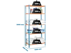 Schwerlastregal Big Muli HxBxT 200 x 120 x 40 cm 5 Fachböden Fachlast 200 kg Blau-Orange*PROREGAL Outlet