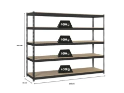 Schwerlastregal Extrem Wood Yeti Five HxBxT 300 x 150 x 45 cm Fachlast 400 kg Anthrazit*PROREGAL Best