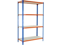 Schwerlastregal Mid Muli HxBxT 150 x 100 x 40 cm 4 Fachböden Fachlast 150 kg Blau-Orange*PROREGAL New