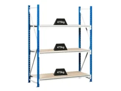 PROREGAL Sportgeräte|Weitspannregal Maximus Grundregal HxBxT 200 x 150 x 60 cm 4 Ebenen Spanplatten Fachboden Fachlast 475 kg Lichtblau & Lichtgrau