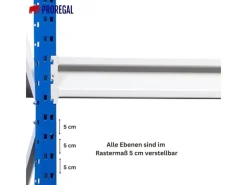 PROREGAL Sportgeräte|Weitspannregal Maximus Pro Grundregal HxBxT 300 x 250 x 50 cm 3 Ebenen Spanplatten Fachboden Fachlast 530 kg Lichtblau & Lichtgrau