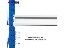 Weitspannregal Maximus Pro Grundregal HxBxT 350 x 175 x 80 cm 5 Ebenen Spanplatten Fachboden Fachlast 770 kg Lichtblau & Lichtgrau*PROREGAL Outlet