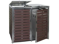 XL 2er/4er Mülltonnenverkleidung HxBxT 117x144x102 cm Walnuss-Holzoptik Mülltonnenbox Mülltonnenabdeckung WPC Edelstahl 88kg*PROREGAL Best