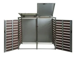 XL 2er/4er Mülltonnenverkleidung HxBxT 117x144x102 cm Walnuss-Holzoptik Mülltonnenbox Mülltonnenabdeckung WPC Edelstahl 88kg*PROREGAL Best