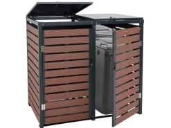 PROREGAL Weitere Ordnungssysteme Für Den Garten|XL 2er-/4er-Mülltonnenverkleidung HxBxT 119x140x102 cm Walnuss-Holzoptik Mülltonnenbox Mülltonnenabdeckung WPC Metall 86kg
