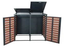 PROREGAL Weitere Ordnungssysteme Für Den Garten|XL 2er-/4er-Mülltonnenverkleidung HxBxT 119x140x102 cm Walnuss-Holzoptik Mülltonnenbox Mülltonnenabdeckung WPC Metall 86kg