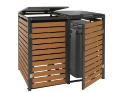 XL 2er-/4er-Mülltonnenverkleidung HxBxT 119x140x102 cm Teak-Optik Mülltonnenbox Mülltonnenabdeckung WPC Metall 86kg*PROREGAL Clearance