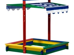 Sandkasten XL Holz mit Dachlift Bunt 120 cm x 120 cm x 120 cm FSC®*Dobar New