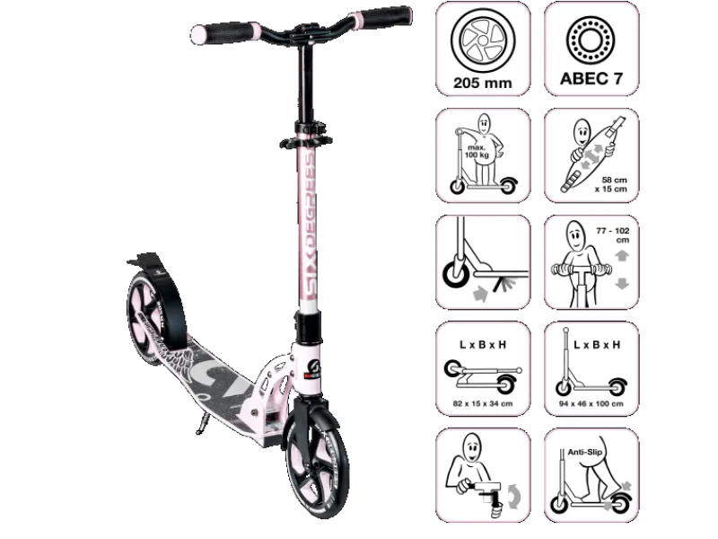 Six Degrees Aluminium Scooter mit Klappmechanismus & Ständer 205 mm Höhenverstellbar GS-Geprüft Testsieger* Outlet