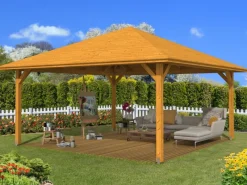 Skan Holz Gartenlauben|Holz-Pavillon Cannes 4 lasiert 489 cm x 489 cm