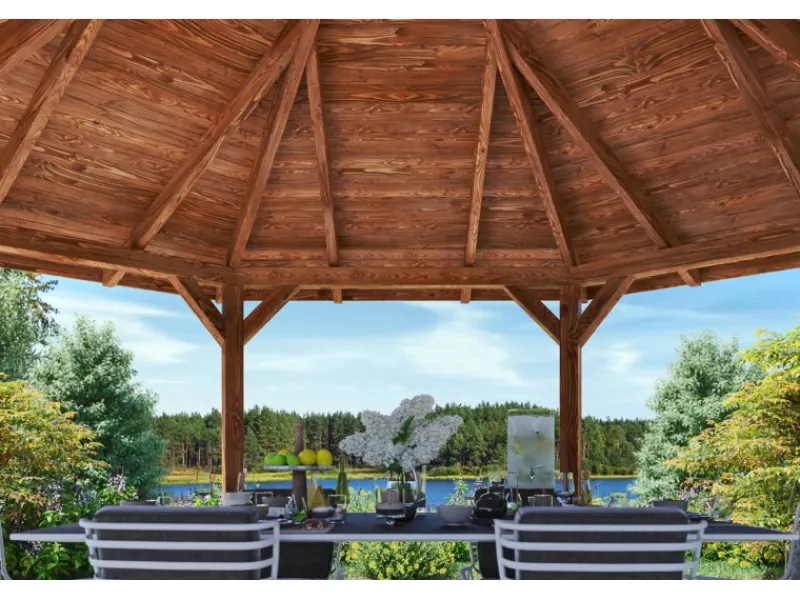 Skan Holz Gartenlauben|Pavillon Colmar 3 aus Douglasie Ø 480 cm Nuss