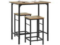 SoBuy Gartenmöbel-Sets|Essgruppe Bartisch Set Esstisch mit 2 Barhockern Braun-Schwarz OGT10-PF