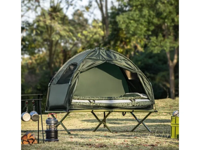 SoBuy Campingzubehör|Feldbett 4in1-Zelt mit Campingliege Grün OGS32-GR