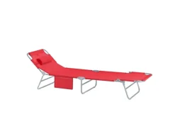 SoBuy Sonnenliegen|Gartenliege mit Seitentasche Klappbar Metall Rot OGS35-R
