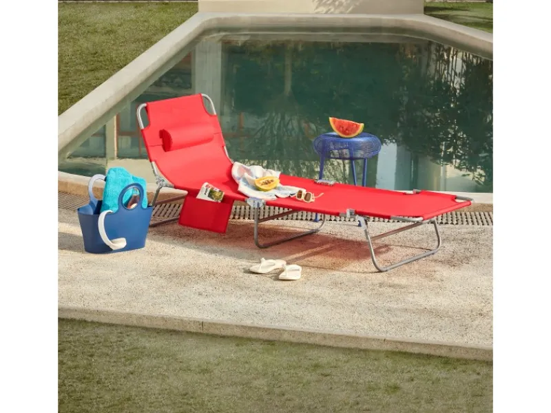 SoBuy Sonnenliegen|Gartenliege mit Seitentasche Klappbar Metall Rot OGS35-R