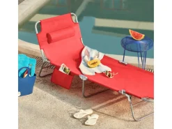 SoBuy Sonnenliegen|Gartenliege mit Seitentasche Klappbar Metall Rot OGS35-R