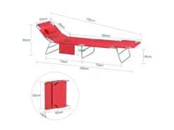SoBuy Sonnenliegen|Gartenliege mit Seitentasche Klappbar Metall Rot OGS35-R