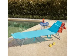 Gartenliege mit Seitentasche Klappbar Metall Blau OGS35-B*SoBuy Outlet