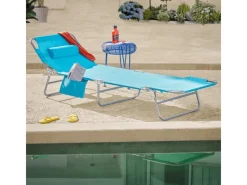 Gartenliege mit Seitentasche Klappbar Metall Blau OGS35-B*SoBuy Outlet