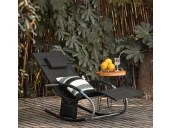 SoBuy Sonnenliegen|Gartenschaukelliege schwarz Metall OGS28-SCH