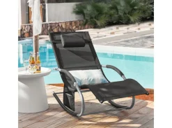 SoBuy Sonnenliegen|Gartenschaukelliege schwarz Metall OGS28-SCH