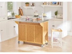 Kücheninsel Küchenwagen Küchenschrank Servierwagen Bambus 115cm FKW69-N*SoBuy New