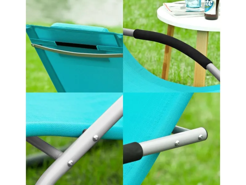 SoBuy Sonnenliegen|Schaukelliege mit Tasche aus Metall und Kunstfasergewebe Türkis OGS28-HB