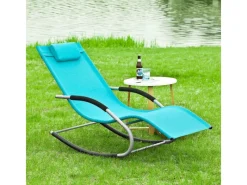 SoBuy Sonnenliegen|Schaukelliege mit Tasche aus Metall und Kunstfasergewebe Türkis OGS28-HB