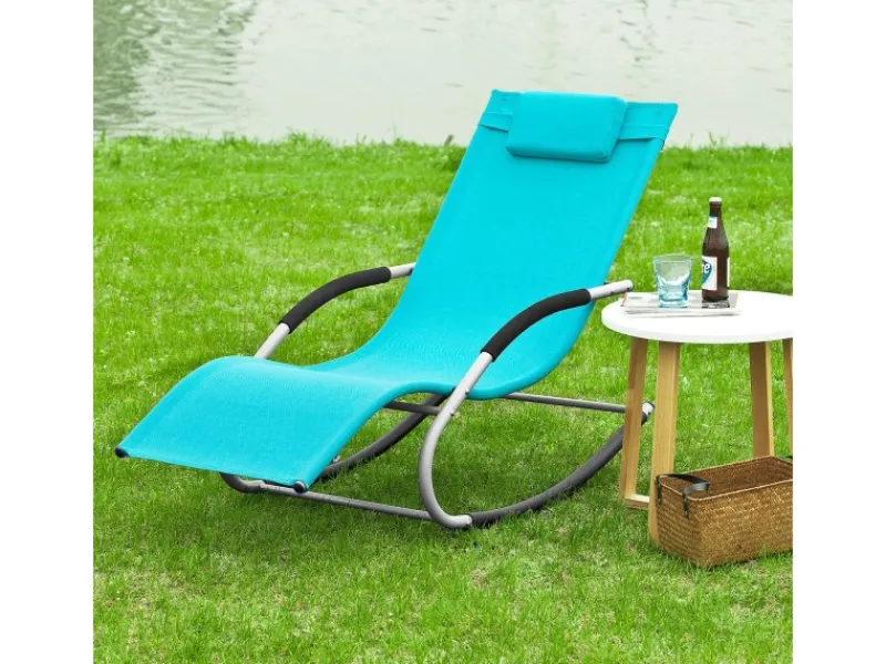 SoBuy Sonnenliegen|Schaukelliege mit Tasche aus Metall und Kunstfasergewebe Türkis OGS28-HB