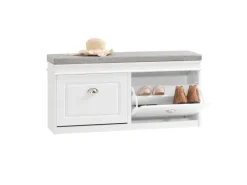 SoBuy Sitzkissen|Schuhbank mit 2 Klappen Schuhkipper Weiß MDF 104cm FSR64-W