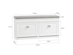 SoBuy Sitzkissen|Schuhbank mit 2 Klappen Schuhkipper Weiß MDF 104cm FSR64-W