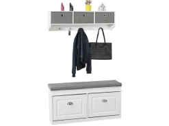 SoBuy Sitzkissen|Schuhbank mit 2 Klappen Schuhkipper Weiß MDF 104cm FSR64-W