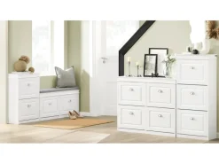 SoBuy Sitzkissen|Schuhbank mit 2 Klappen Schuhkipper Weiß MDF 104cm FSR64-W