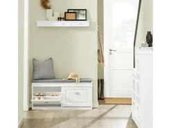 SoBuy Sitzkissen|Schuhbank mit 2 Klappen Schuhkipper Weiß MDF 104cm FSR64-W
