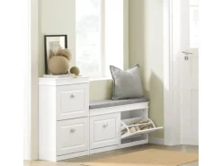 SoBuy Sitzkissen|Schuhbank mit 2 Klappen Schuhkipper Weiß MDF 104cm FSR64-W