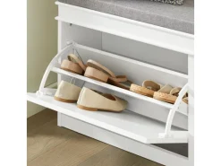 SoBuy Sitzkissen|Schuhbank mit 2 Klappen Schuhkipper Weiß MDF 104cm FSR64-W