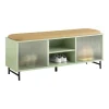 SoBuy Sitzkissen|Schuhbank mit Sitzfläche und Schiebetüren MDF Glas Grün FSR115-GR