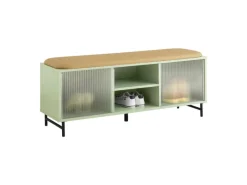 SoBuy Sitzkissen|Schuhbank mit Sitzfläche und Schiebetüren MDF Glas Grün FSR115-GR